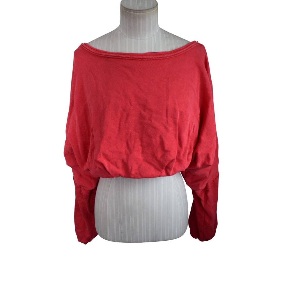 Free People Crop It Like It's Hot Sweatshirt M Coral Pink Cropped Dolman Boho